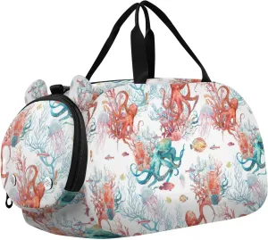 susiyo Small Duffle Bag Underwater Octopus Corals Kids Duffle Bag for Boys Girls Dance Bag Gym Bag