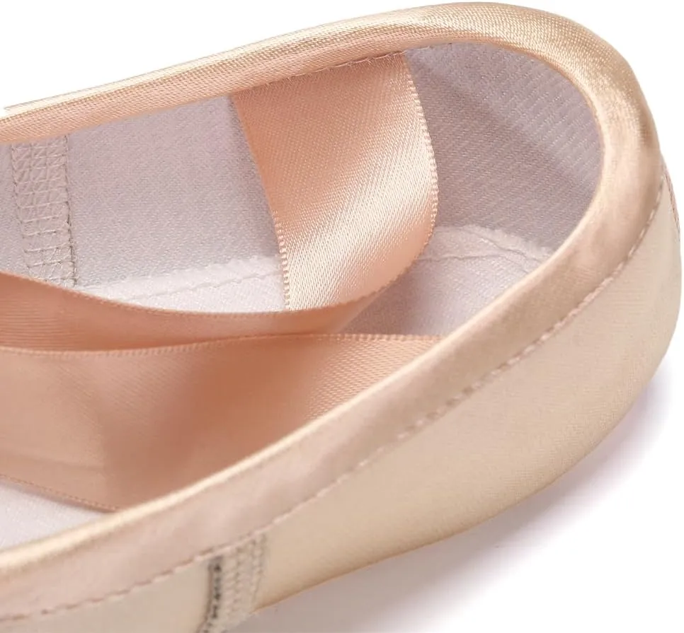 SWDZM Professional Ballet Pointe Shoes Satin for Women Leather Sole Ballet Pointe Dance Shoes with Toe Pads