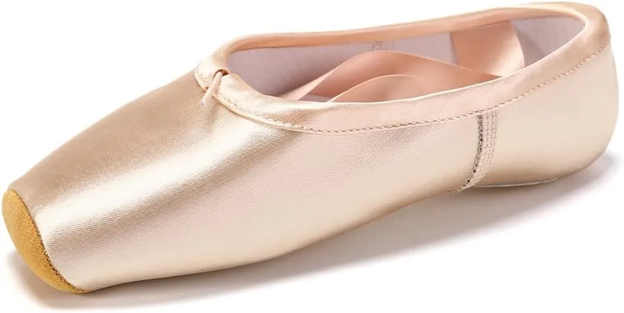 SWDZM Professional Ballet Pointe Shoes Satin for Women Leather Sole Ballet Pointe Dance Shoes with Toe Pads