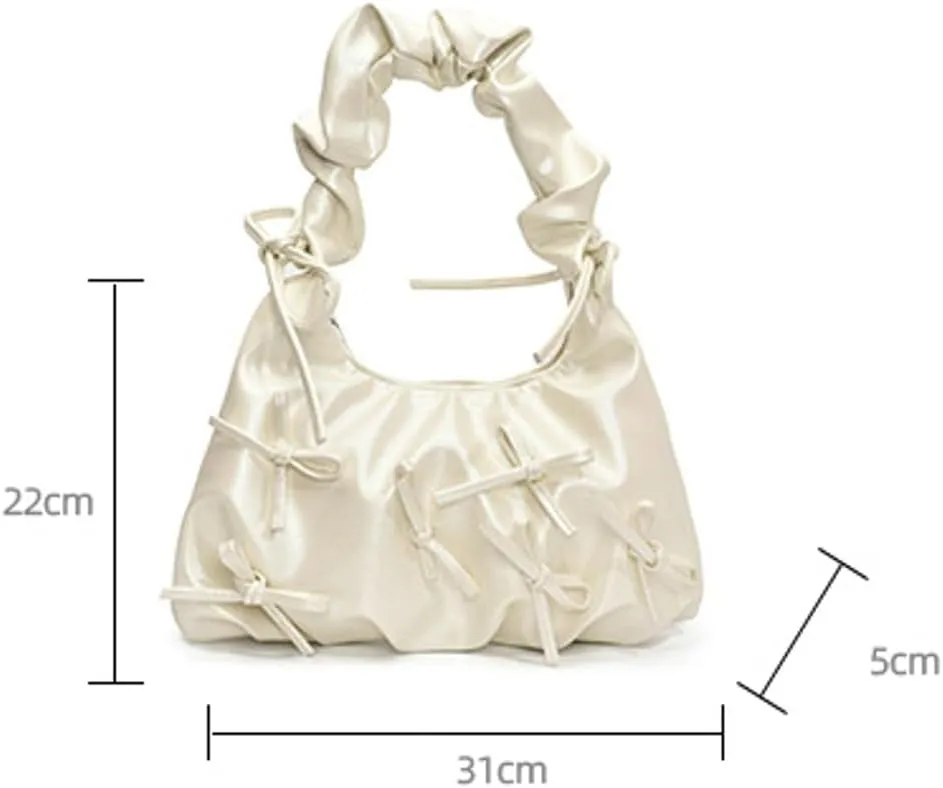 Sweet Cool Bow Tie Underarm Bag for Women Solid Color PU Leather Hobo Bag Commuter Party Travel Shoulder Bags 2025