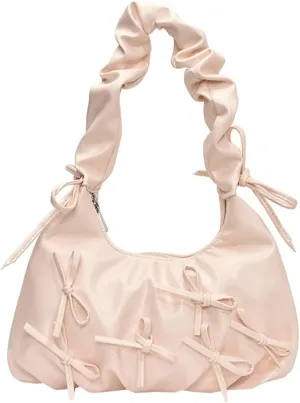 Sweet Cool Bow Tie Underarm Bag for Women Solid Color PU Leather Hobo Bag Commuter Party Travel Shoulder Bags 2025