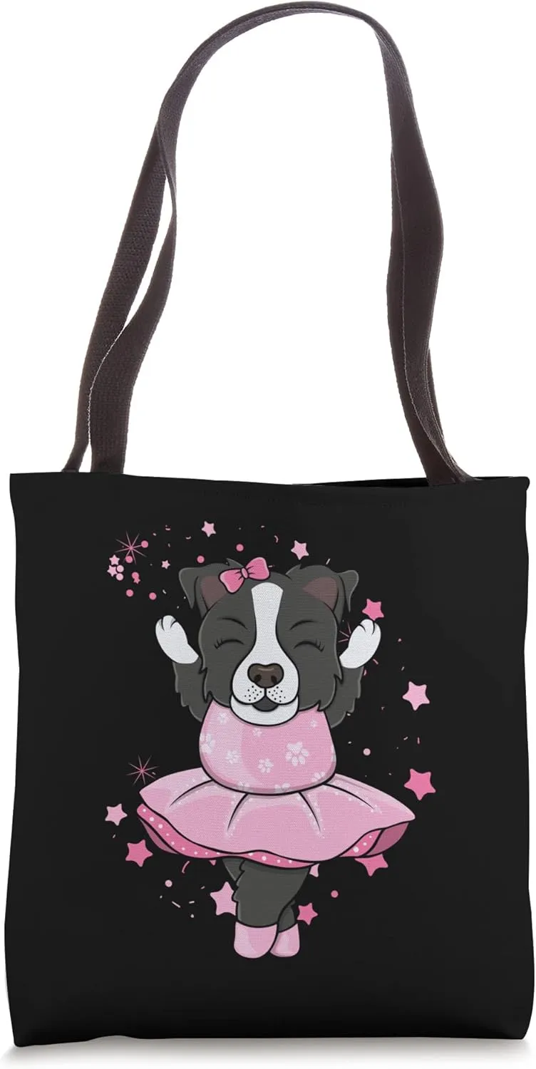 Sweet pink Ballerina Border Collie Dog Ballett in Tutu Tote Bag
