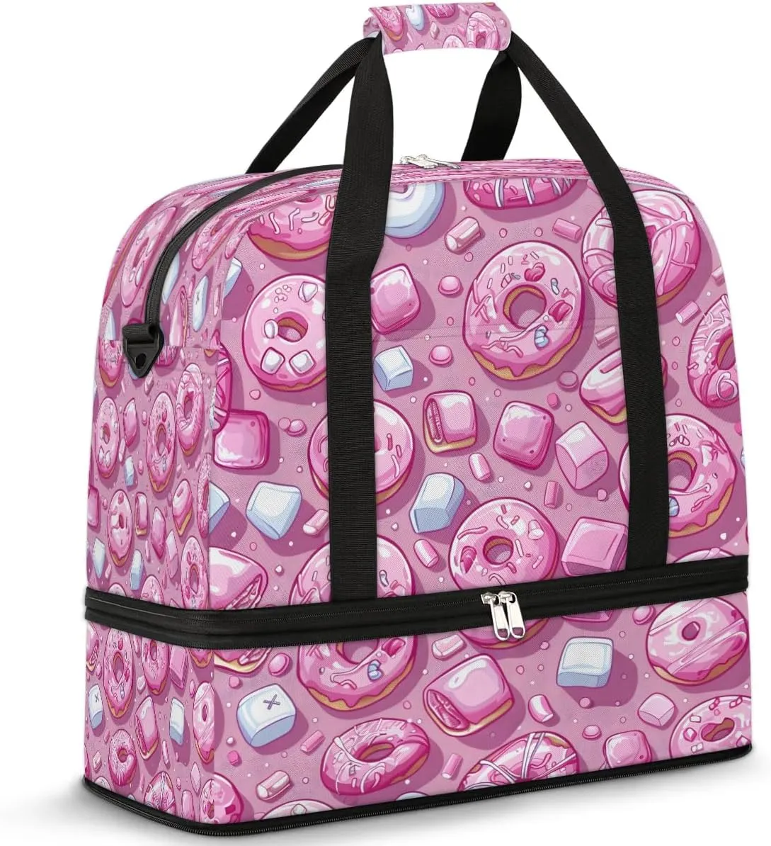 Sweet Pink Delights Travel Duffel Bag, Travel Essentials, Gym Bag for Women, Weekender Overnight Bag With Shoes Compartment, Carry On Bags for Airplanes