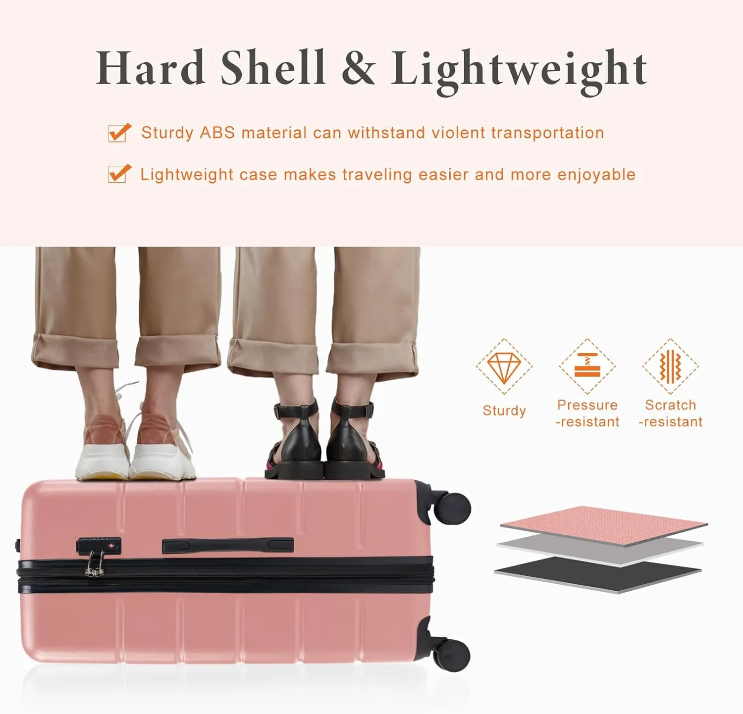 Sweetcrispy Carry on Luggage, Hard Shell ABS, Double Spinner Wheels Lightweight Suitcase TSA Lock, Light Pink, 20 Inch