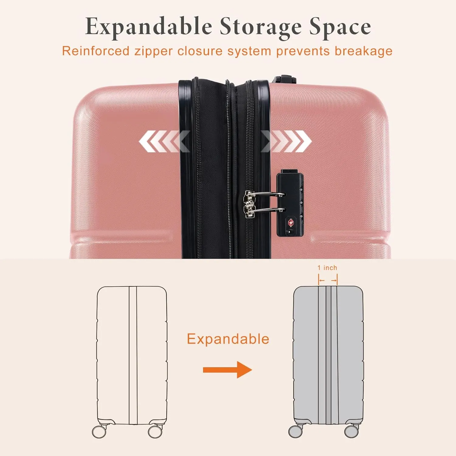Sweetcrispy Carry on Luggage, Hard Shell ABS, Double Spinner Wheels Lightweight Suitcase TSA Lock, Light Pink, 20 Inch