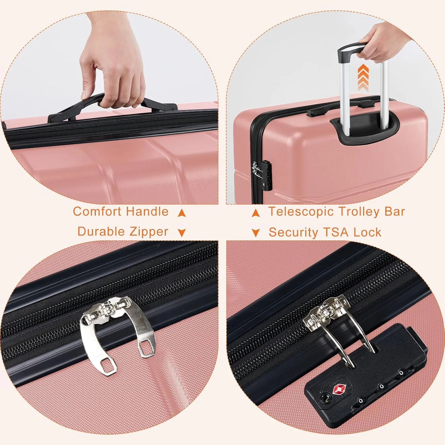 Sweetcrispy Carry on Luggage, Hard Shell ABS, Double Spinner Wheels Lightweight Suitcase TSA Lock, Light Pink, 20 Inch