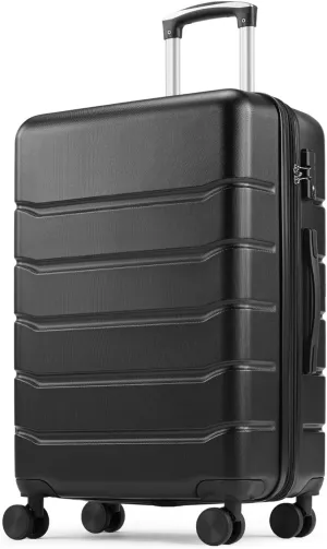 Sweetcrispy Carry on Luggage, Hard Shell ABS, Double Spinner Wheels Lightweight Suitcase TSA Lock, Natural Black, 20 Inch