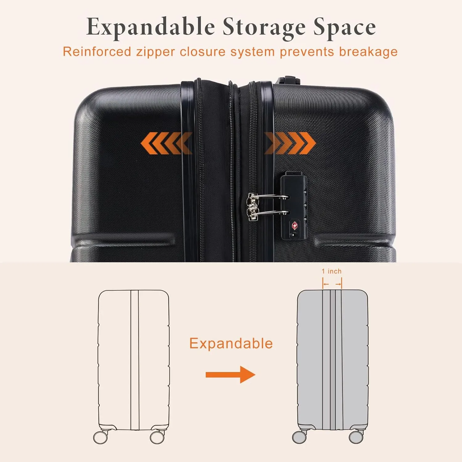 Sweetcrispy Carry on Luggage, Hard Shell ABS, Double Spinner Wheels Lightweight Suitcase TSA Lock, Natural Black, 20 Inch