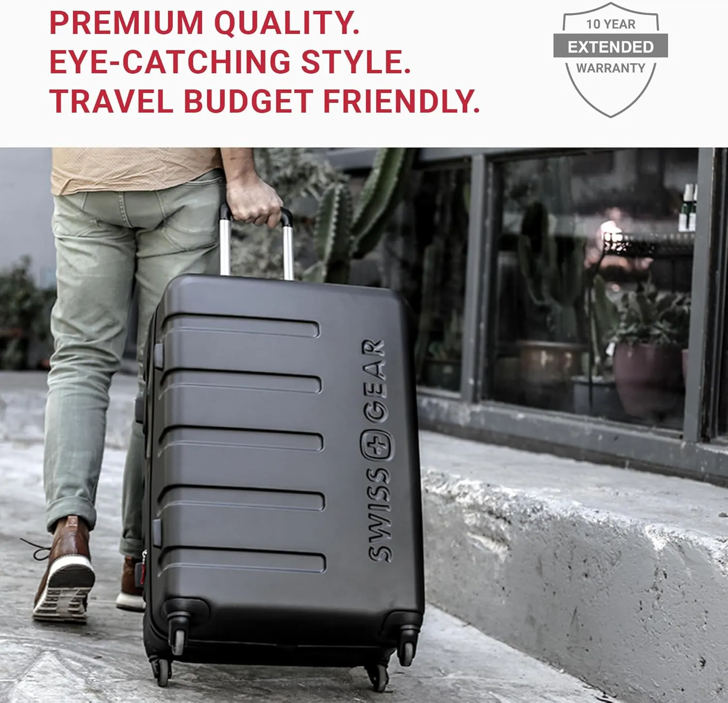 SwissGear 7366 Hardside Expandable Luggage with Spinner Wheels, Black, Checked-Medium 23-Inch
