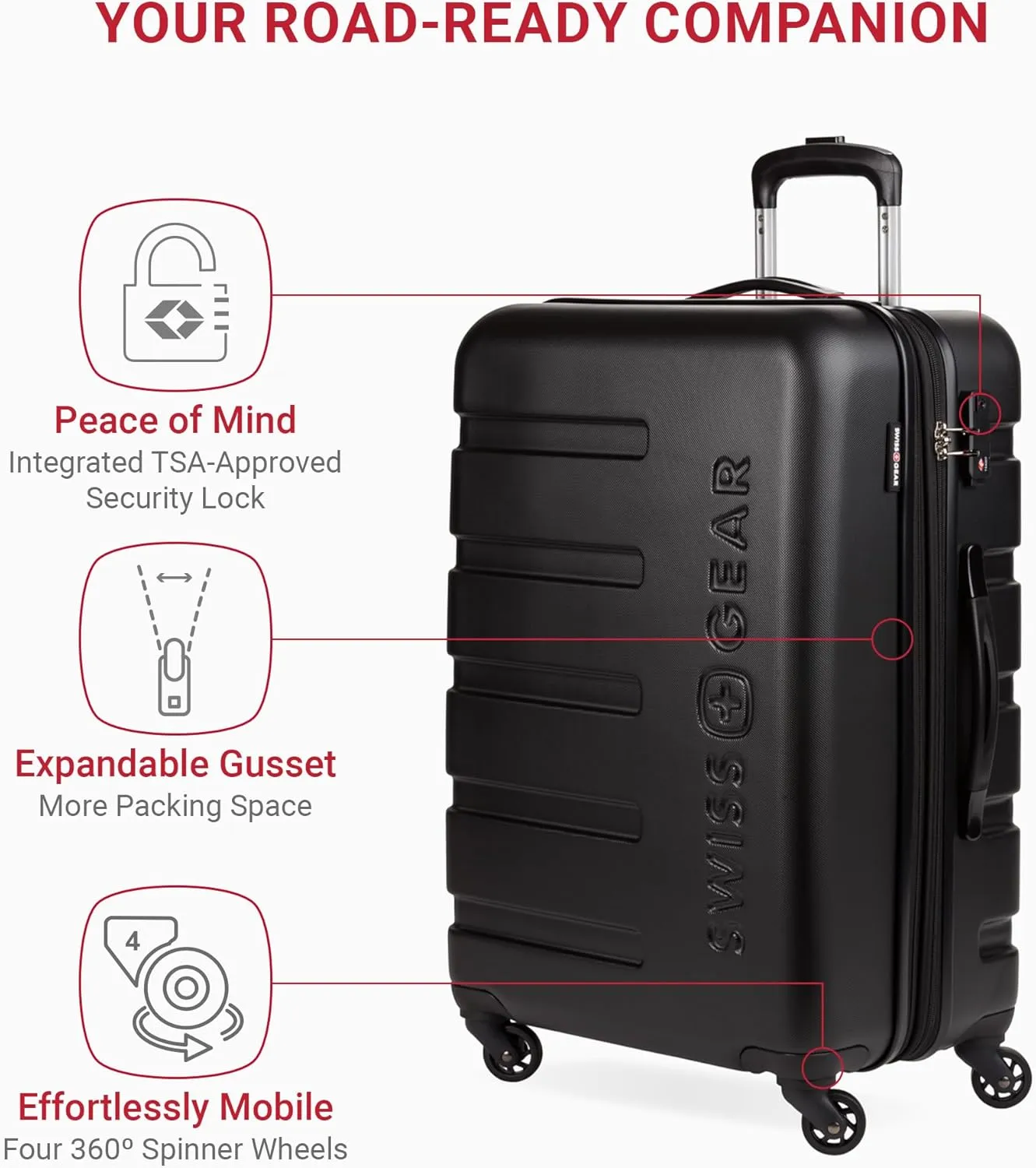 SwissGear 7366 Hardside Expandable Luggage with Spinner Wheels, Black, Checked-Medium 23-Inch