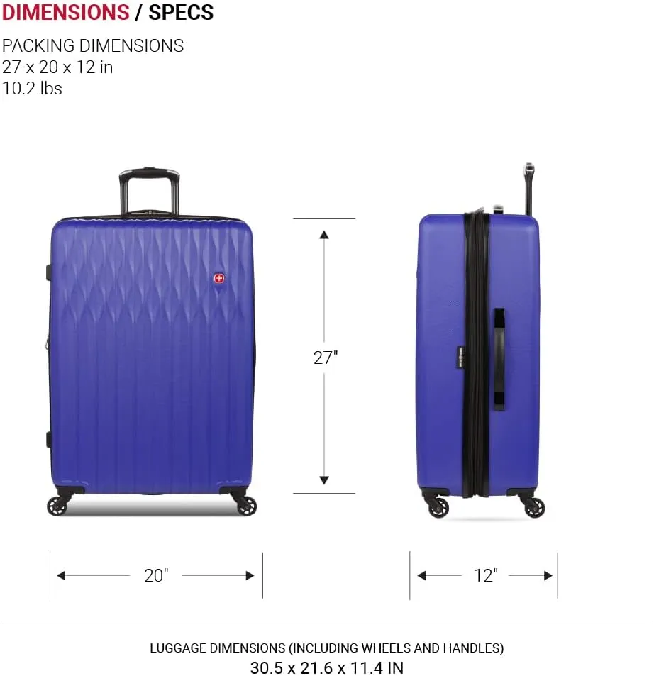 SwissGear 8018 Hardside Expandable Luggage with Spinner Wheels, Blue Violet, Checked-Large 27-Inch