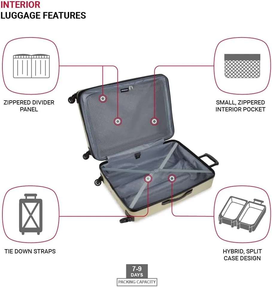 SwissGear 8018 Hardside Expandable Luggage with Spinner Wheels, Sand, Checked-Large 27-Inch