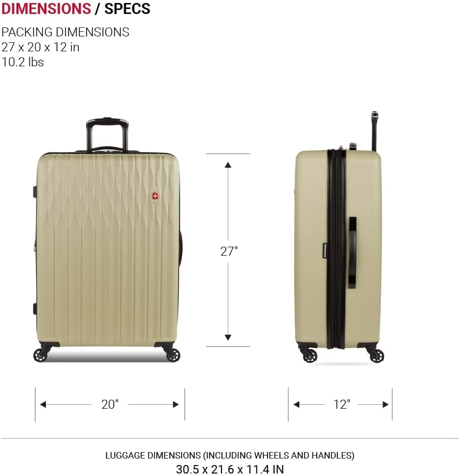 SwissGear 8018 Hardside Expandable Luggage with Spinner Wheels, Sand, Checked-Large 27-Inch