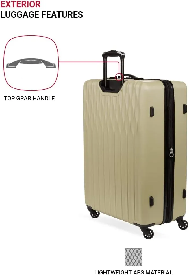 SwissGear 8018 Hardside Expandable Luggage with Spinner Wheels, Sand, Checked-Large 27-Inch