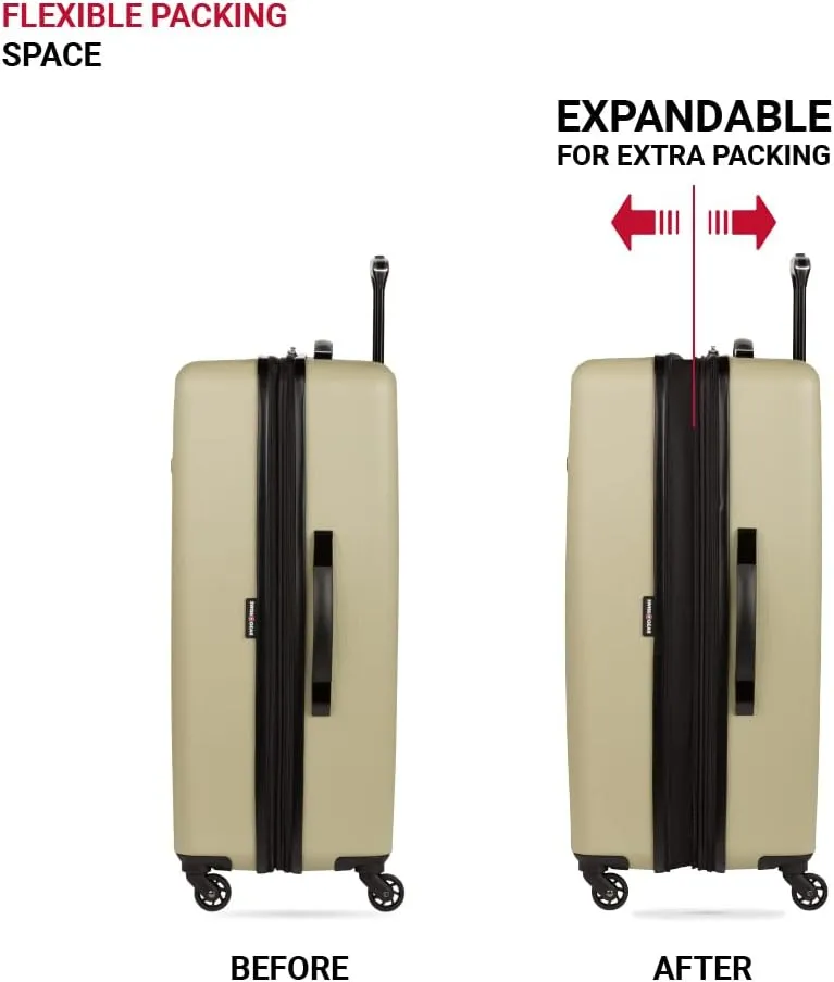 SwissGear 8018 Hardside Expandable Luggage with Spinner Wheels, Sand, Checked-Large 27-Inch