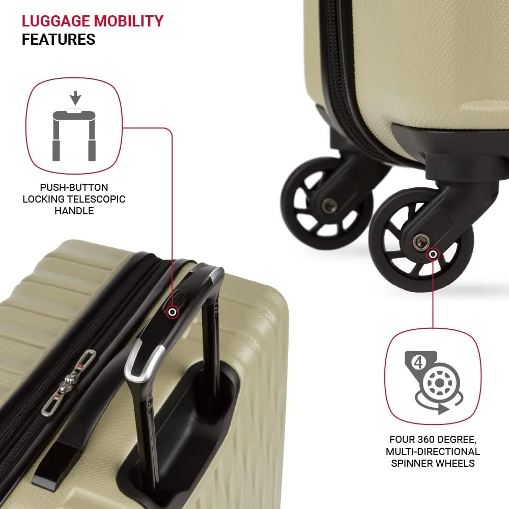 SwissGear 8018 Hardside Expandable Luggage with Spinner Wheels, Sand, Checked-Large 27-Inch