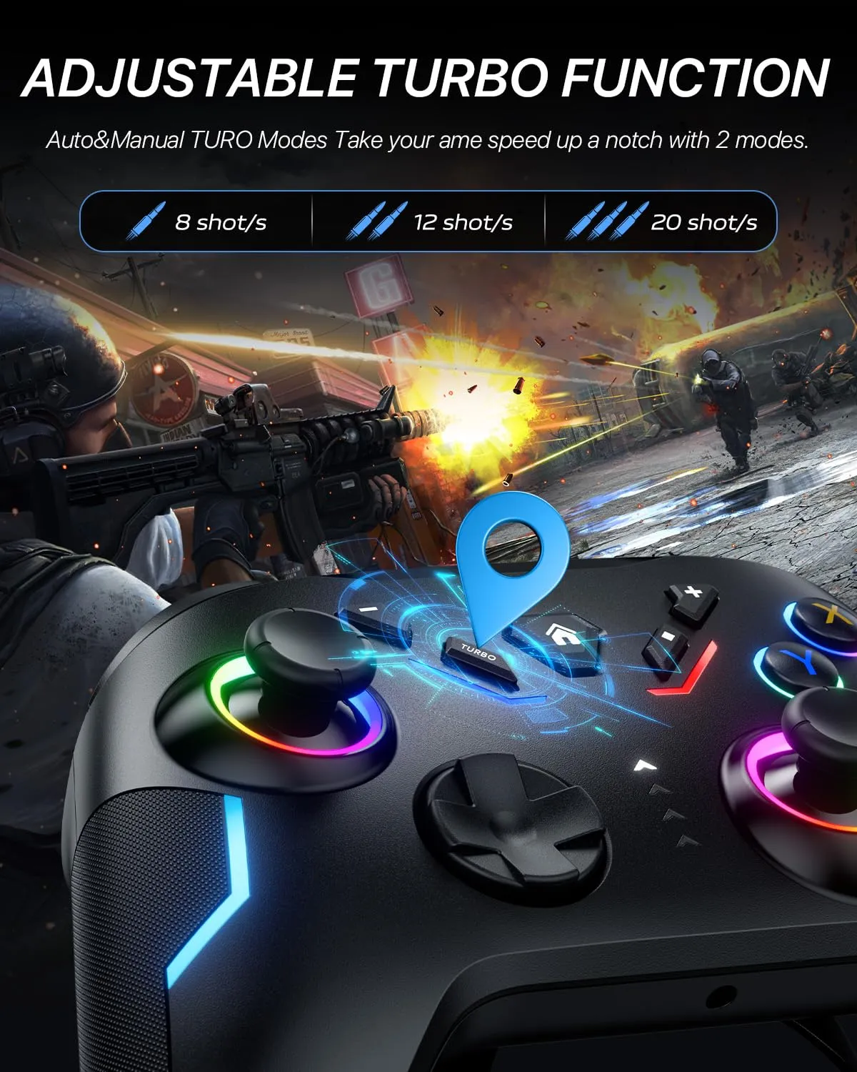 Switch Controllers, Nin-tendo Switch Controller Compatible with Switch/Switch Lite/Switch OLED/IOS/Android/Windows, Wireless Switch Pro Controller with LED Color Light/Dual shock/Turbo/Motion Control