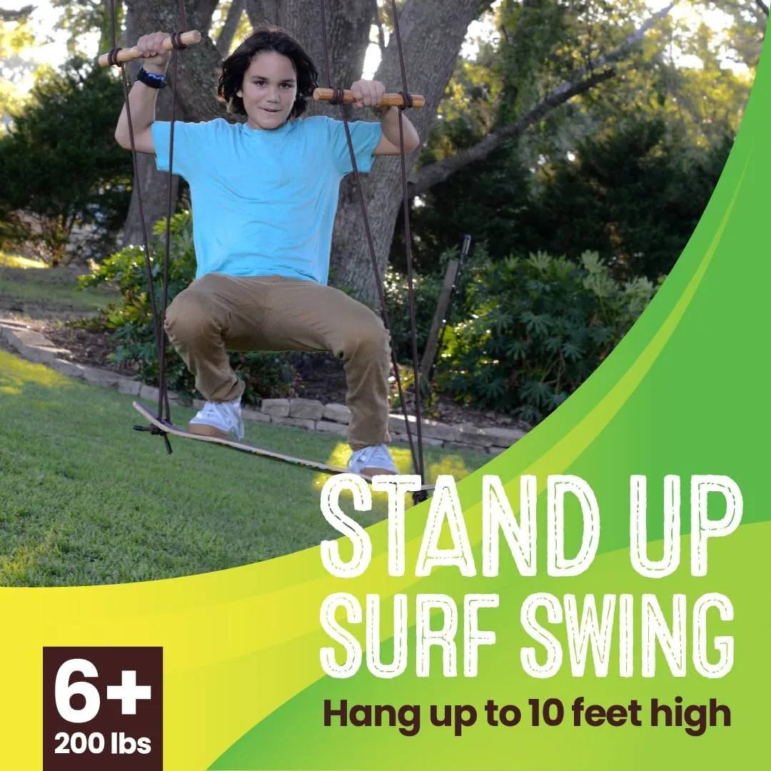 Swurfer TreeSkate Skateboard Swing, Outdoor Stand Up Surf Swing, Holds Up to 200 lbs, Ages 6 and Up, Adjustable Handles, Grip Tape, Kids Outdoor Play Equipment for Children and Adults (Waves)