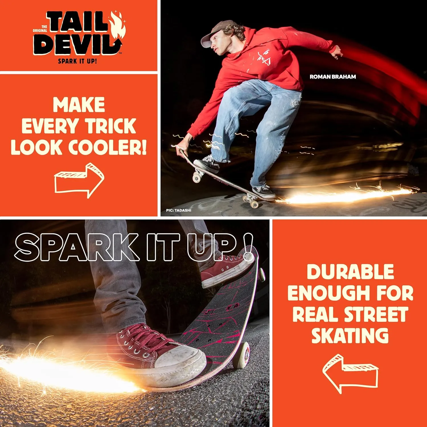 Tail Devil Skateboard Spark Plate - Sparks for Your Skateboard, Ultimate Skateboarder's Accessory, A Tail Plate Attachment for Cool Sparking Effect