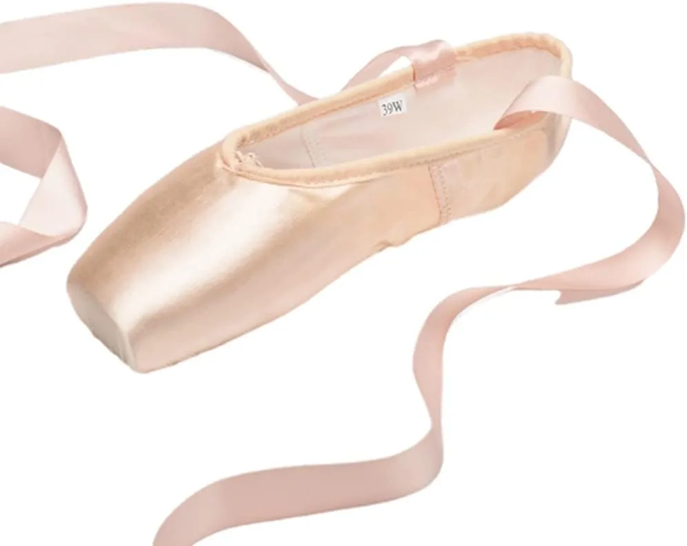 TangDao Girl's Professional Canvas Ballet Dance Toe Shoes Professional Satin Pink Ballet Pointe Ballet Flats Shoes with Ribbons