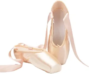TangDao Girl's Professional Canvas Ballet Dance Toe Shoes Professional Satin Pink Ballet Pointe Ballet Flats Shoes with Ribbons