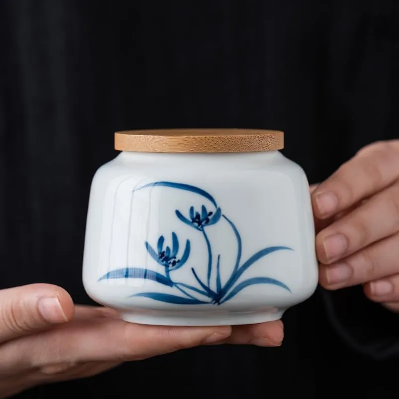 Tea Bag Organizer Tea Storage Container Hand-painted Ceramic Tea Cans Small Portable Storage Tea Empty Cans Household Sealed Moisture-proof Cans Tea Organizer(C)
