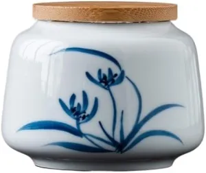 Tea Bag Organizer Tea Storage Container Hand-painted Ceramic Tea Cans Small Portable Storage Tea Empty Cans Household Sealed Moisture-proof Cans Tea Organizer(C)