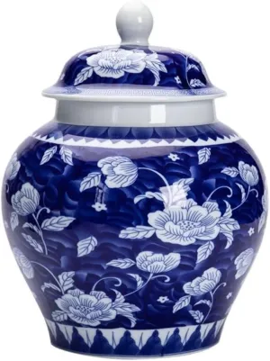 Tea Bag Organizer Tea Storage Container Hand-painted Loose Tea Storage Container Jar Household Retro Ceramic Blue and White Porcelain General Jar Sealed Jar Tea Organizer (Color : Large)