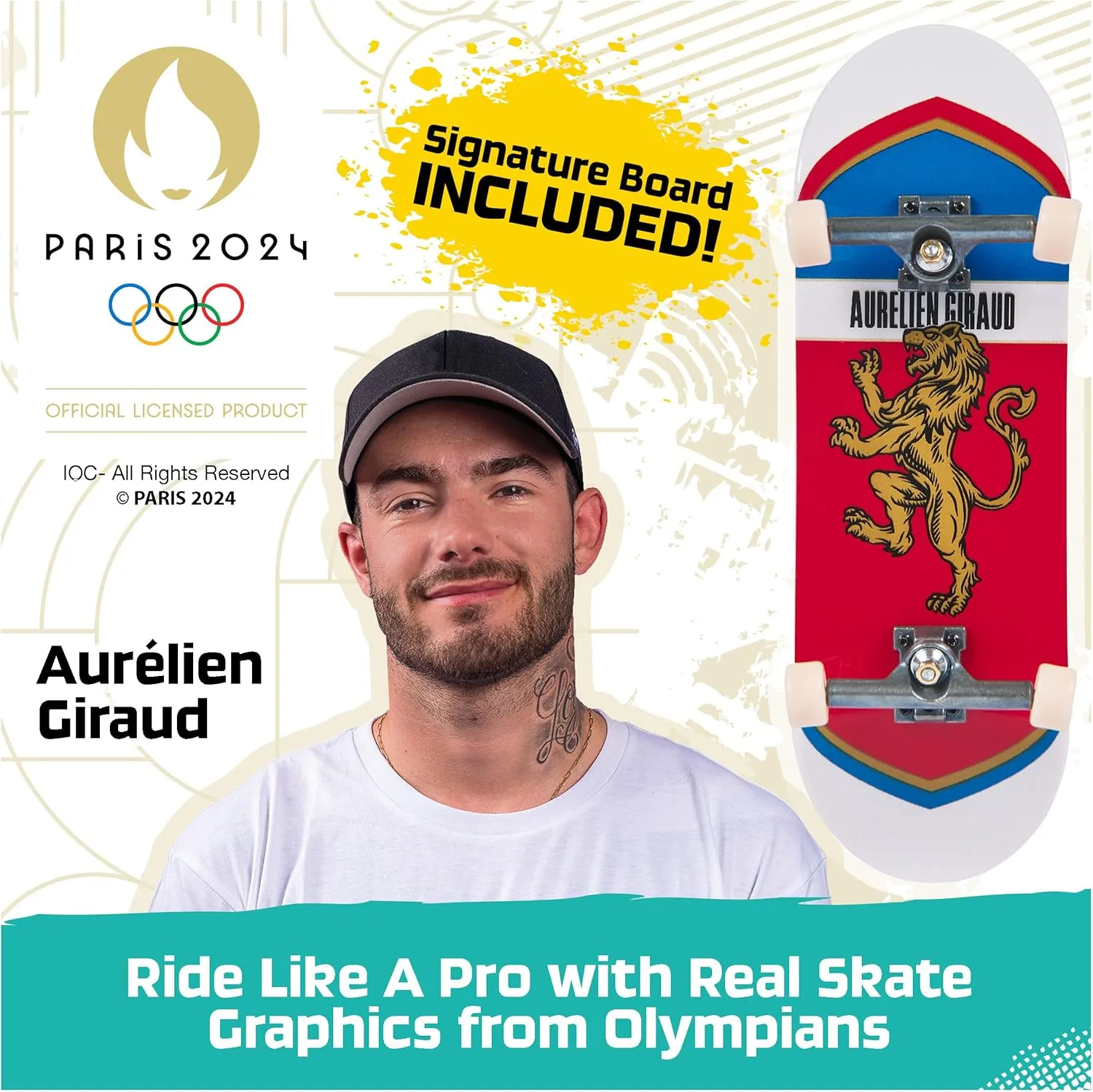 Tech Deck, Aurelien Giraud’s Olympic Games Paris 2024 Ramp Customizable X-Connect Park Creator Playset & Exclusive Fingerboard, Kids Toy for Ages 6 