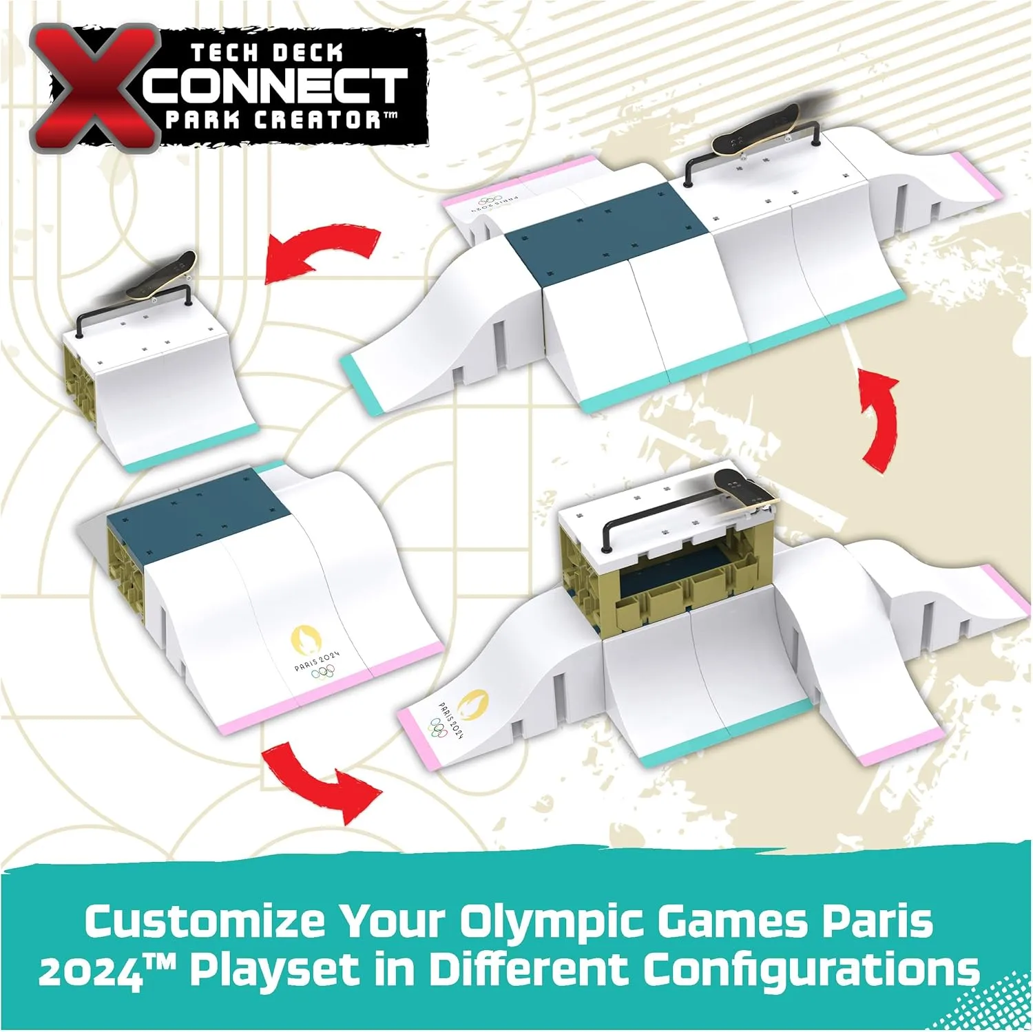 Tech Deck, Aurelien Giraud’s Olympic Games Paris 2024 Ramp Customizable X-Connect Park Creator Playset & Exclusive Fingerboard, Kids Toy for Ages 6 