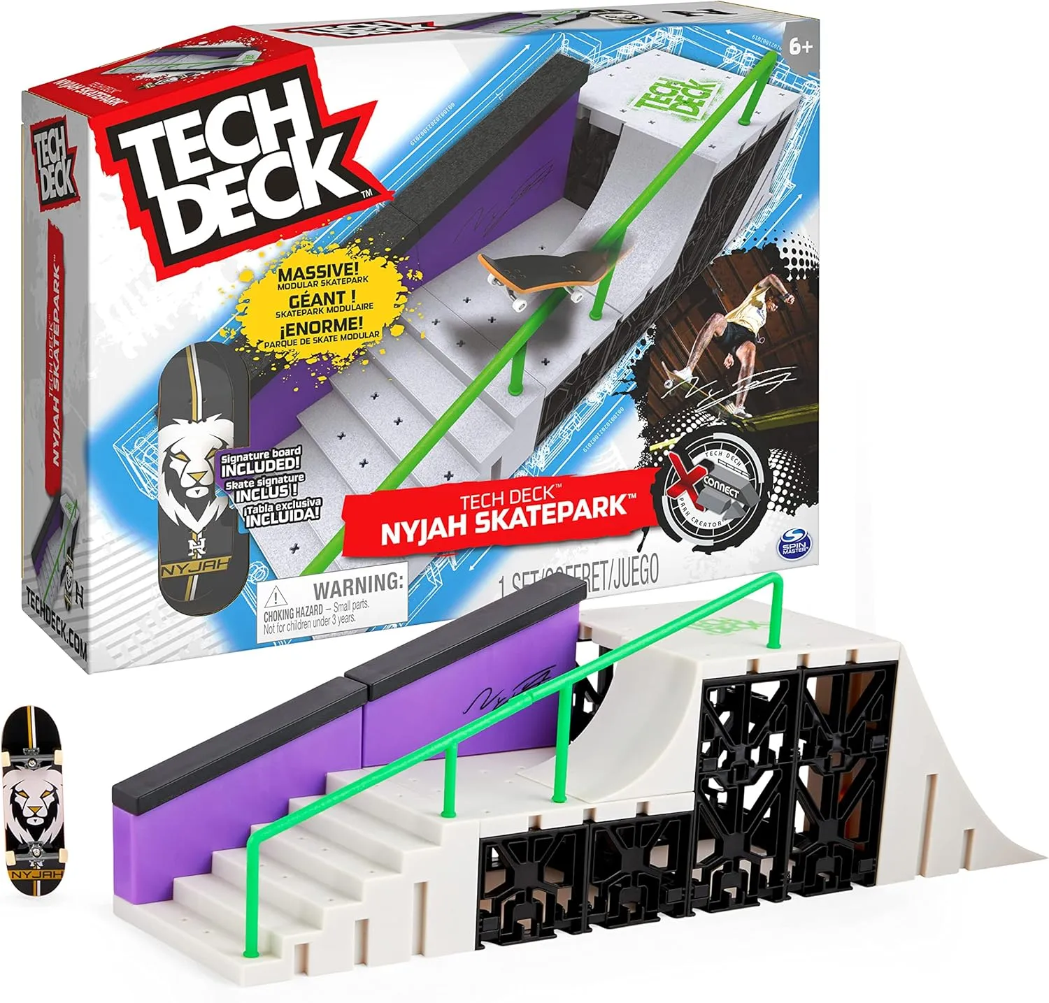 Tech Deck, Nyjah Skatepark X-Connect Park Creator, Massive Customizable Skatepark Ramp Set with Exclusive Fingerboard, Kids Toy for Ages 6 and up