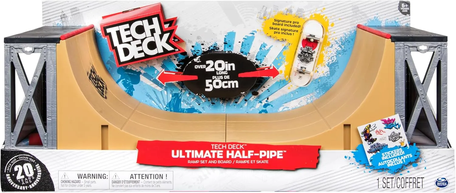TECH DECK, Ultimate 20-Inch Half-Pipe Ramp Playset and Exclusive Primitive Pro Fingerboard, Kids Toys for Boys and Girls Ages 6 and up