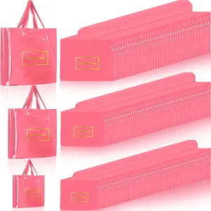 Teling 200 Pcs Thank You Plastic Bags Bulk Thank You Merchandise Bags for Wedding Business, 9 x 12'', 12 x 15'', 15 x 18''(Pink)
