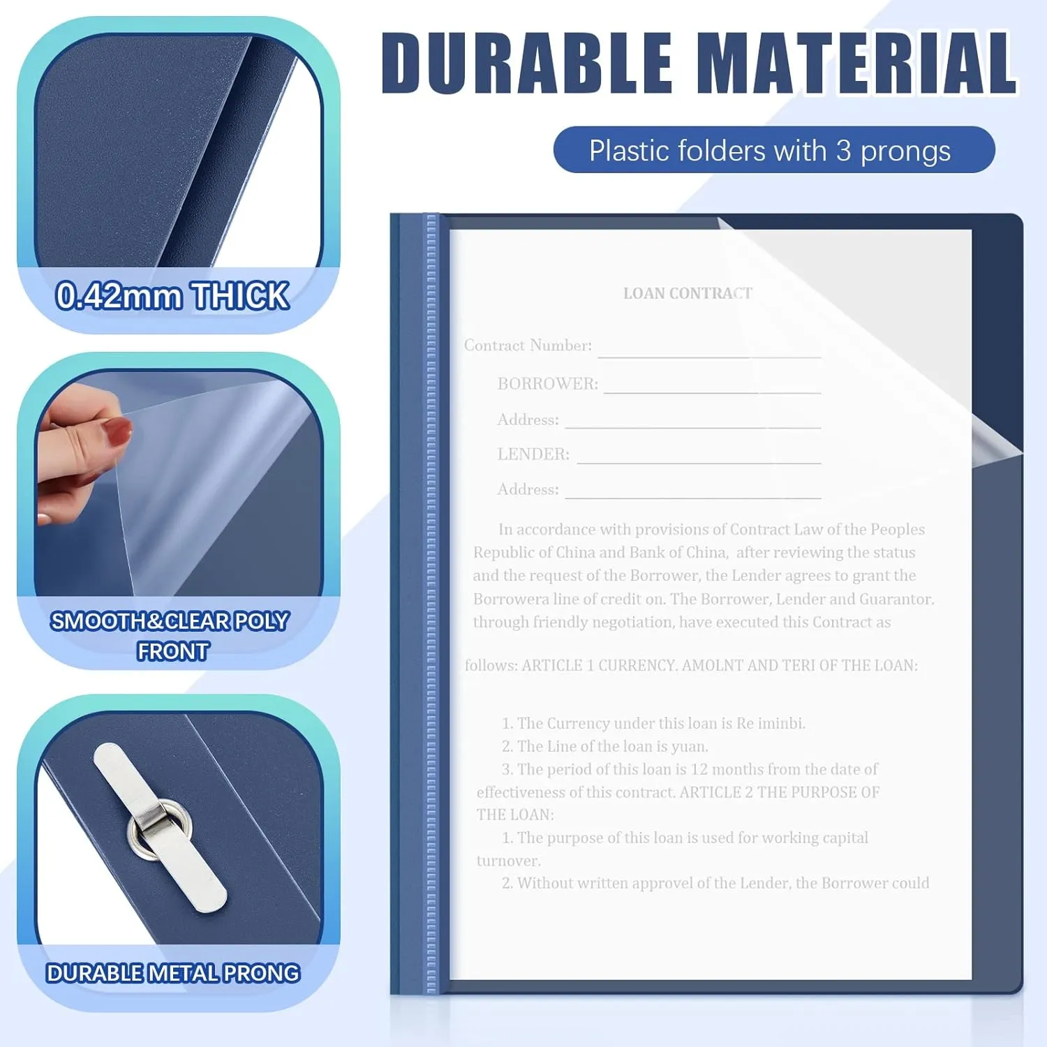 Teling 24 Pcs Clear Front Report Covers with 3 Prongs Presentation Folders Plastic Resume Portfolio Report Letter Size Presentation Binder for Paper Document School Office(Navy Blue)