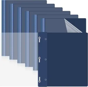 Teling 24 Pcs Clear Front Report Covers with 3 Prongs Presentation Folders Plastic Resume Portfolio Report Letter Size Presentation Binder for Paper Document School Office(Navy Blue)
