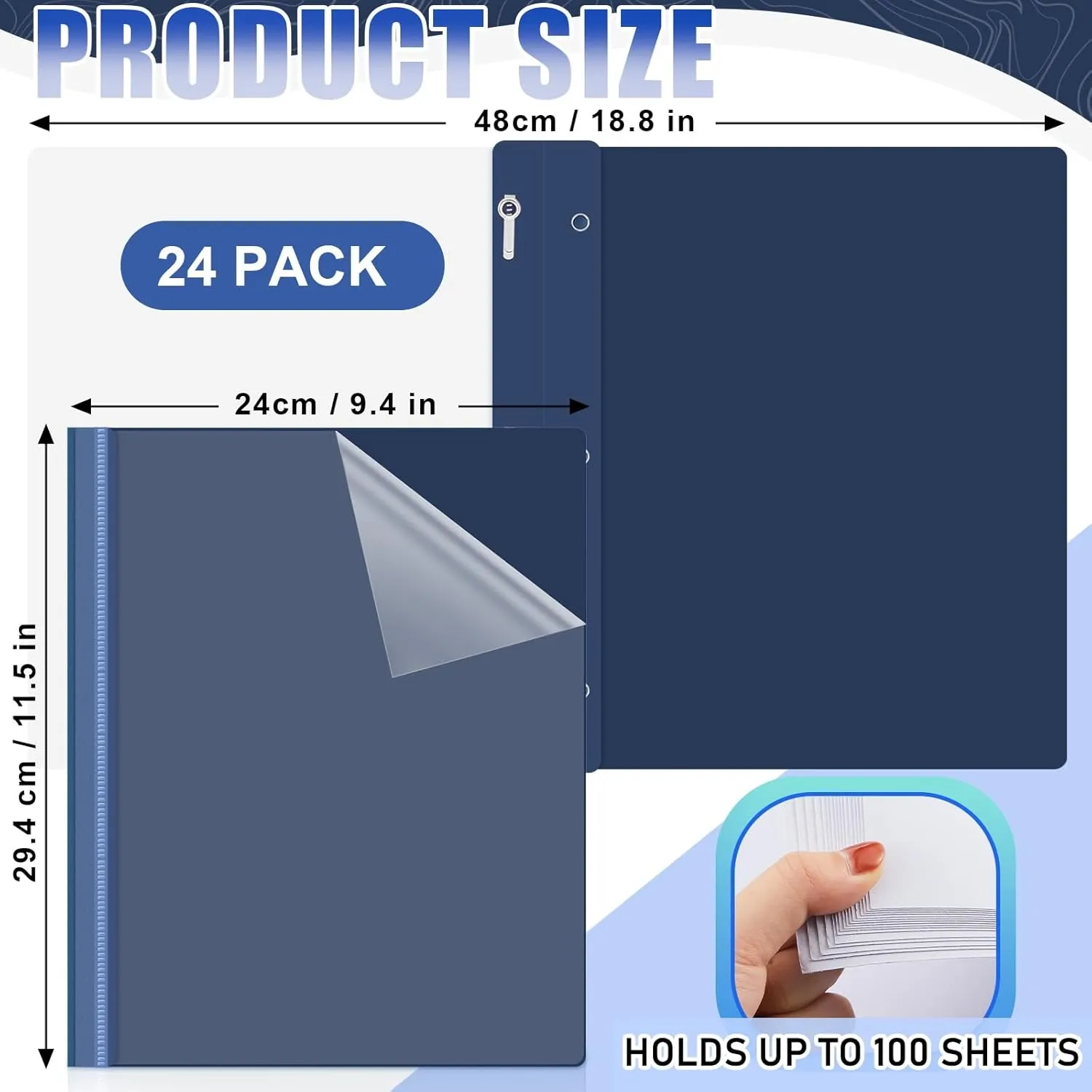 Teling 24 Pcs Clear Front Report Covers with 3 Prongs Presentation Folders Plastic Resume Portfolio Report Letter Size Presentation Binder for Paper Document School Office(Navy Blue)