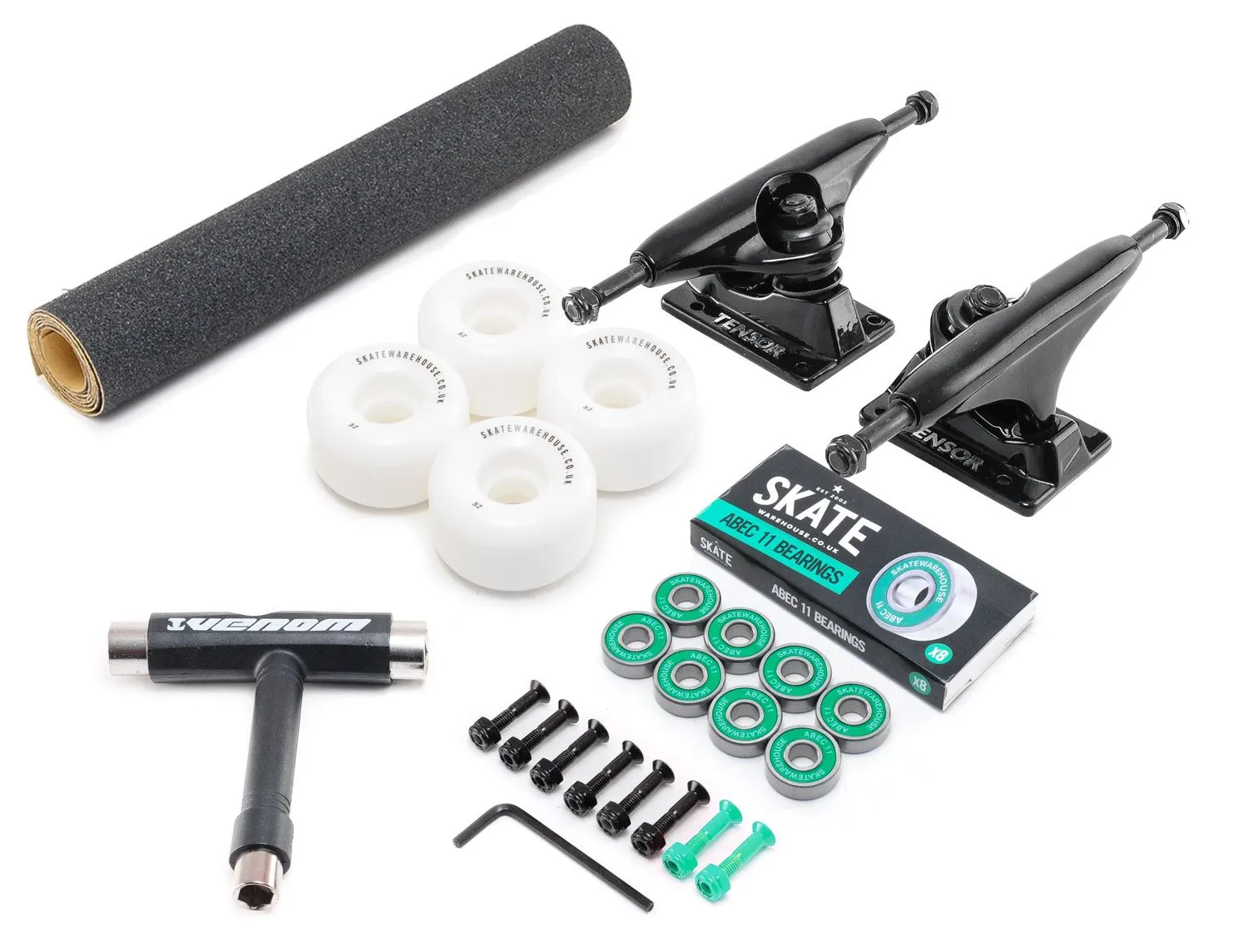 Tensor x Skatewarehouse Full Skateboard Undercarriage Kit - Black Trucks