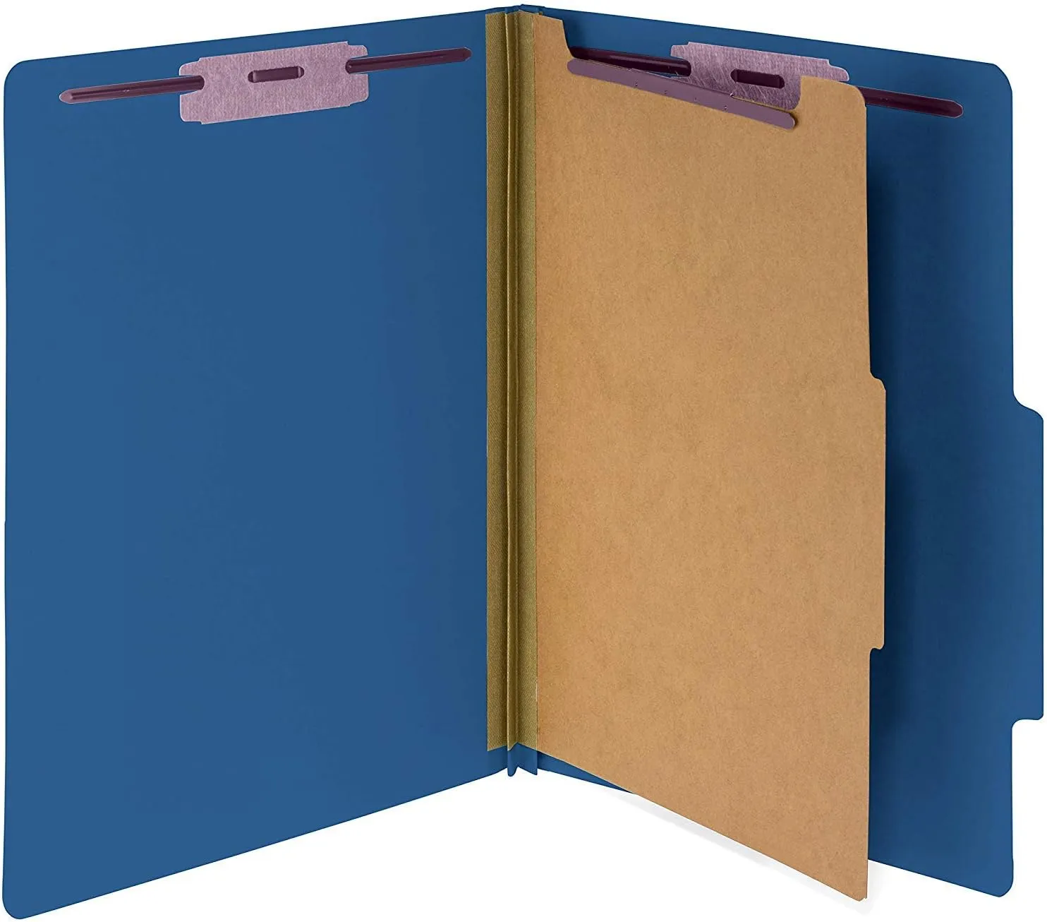 The File King One Divider Dark Blue Pressboard Classification File Folder - Letter Size | Box of 10 | Top Tab | 2” Expansion | Four 2-Inch Durable Fastener Prongs | USA Made