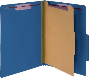 The File King One Divider Dark Blue Pressboard Classification File Folder - Letter Size | Box of 10 | Top Tab | 2” Expansion | Four 2-Inch Durable Fastener Prongs | USA Made