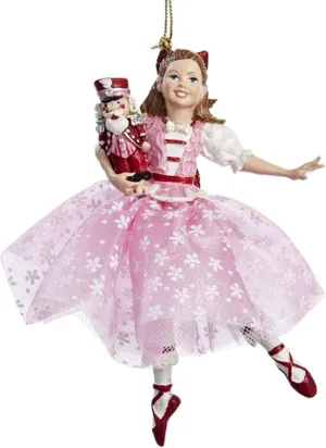 The Nutcracker Suite Clara in Pink Dress Holding Nutcracker Christmas Ornament by Kurt Adler