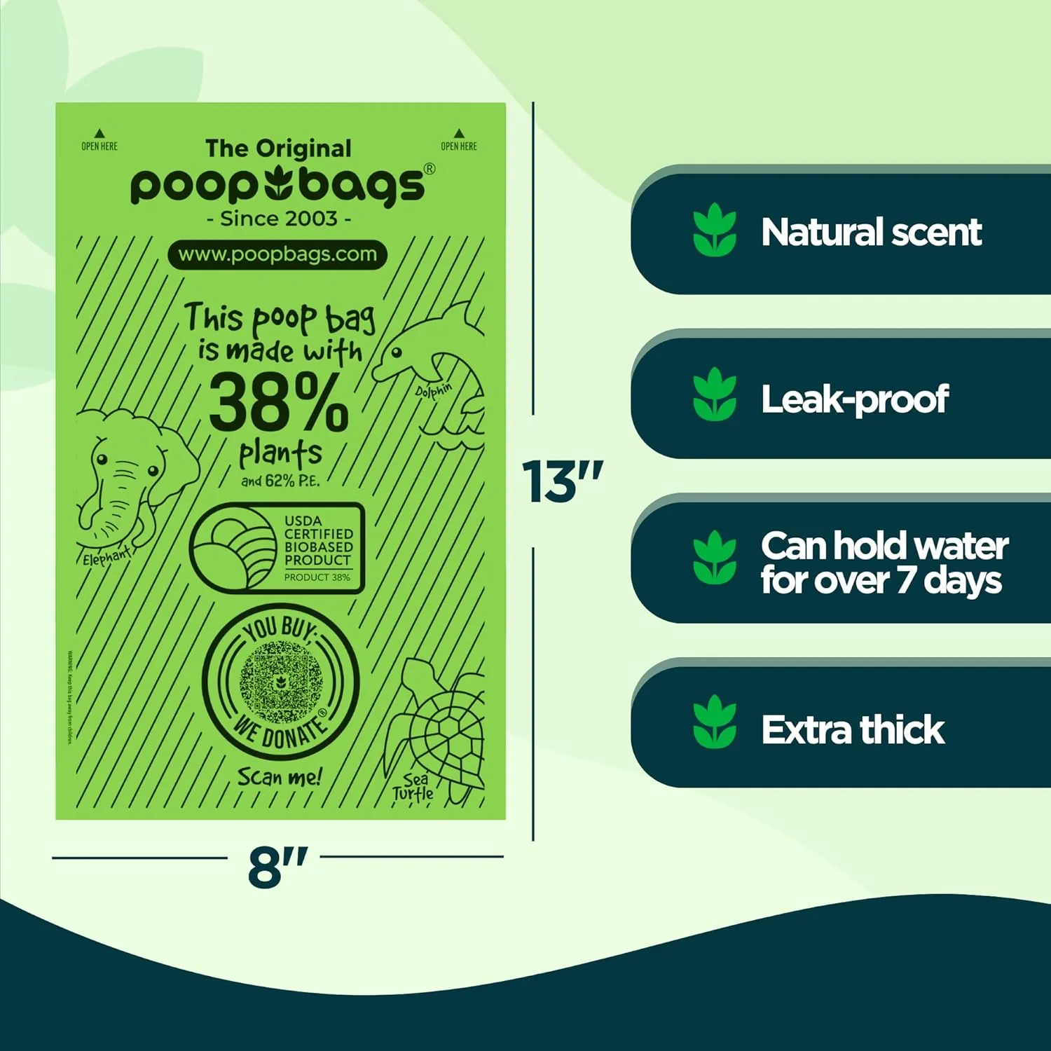 The Original Poop Bags® USDA Certified 38% Plant-Based Doggy Poop Bags Refills - Unscented, Leak-Proof & Strong, Single Bulk Roll, 600 Count
