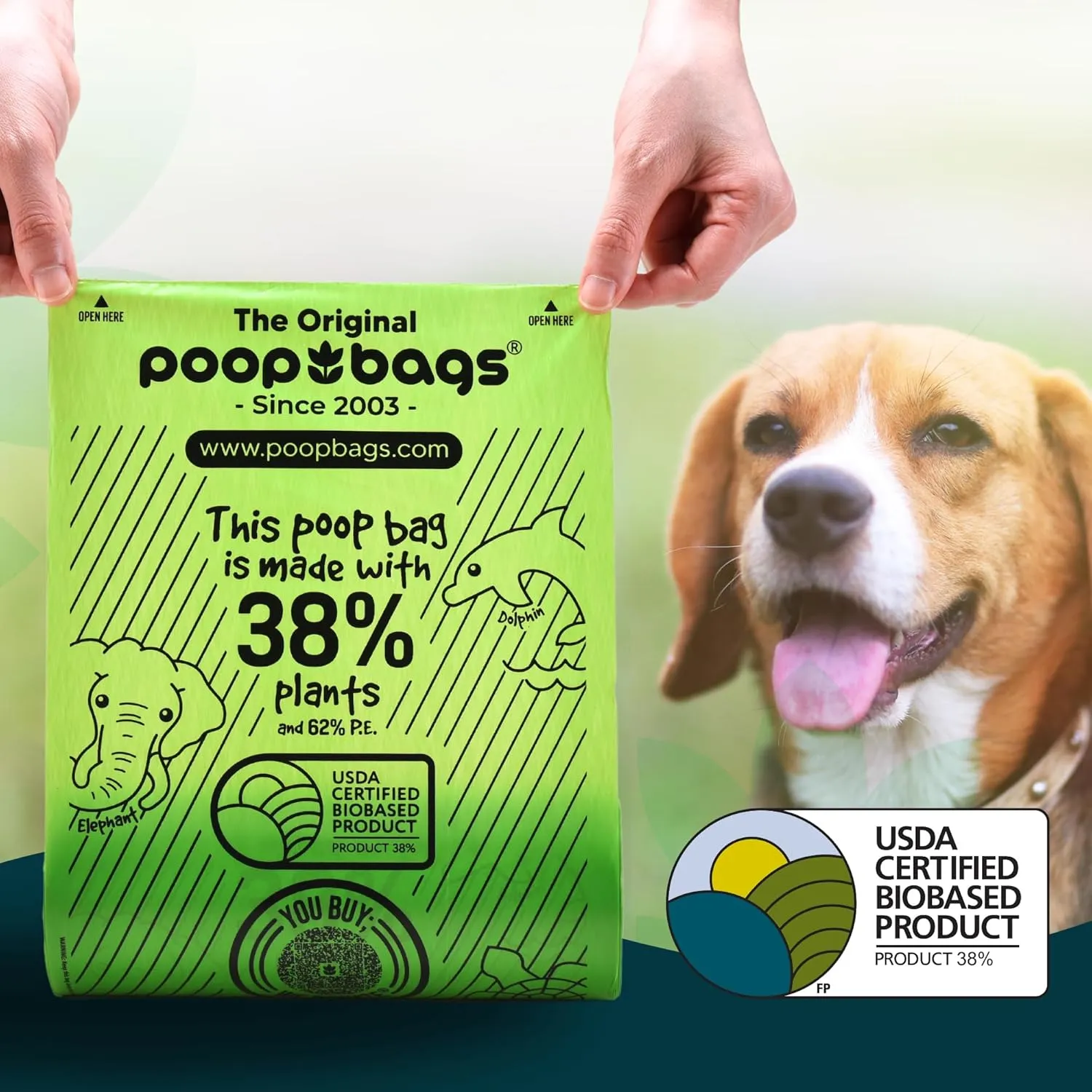 The Original Poop Bags® USDA Certified 38% Plant-Based Doggy Poop Bags Refills - Unscented, Leak-Proof & Strong, Single Bulk Roll, 600 Count