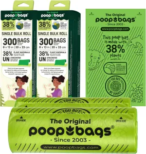 The Original Poop Bags® USDA Certified 38% Plant-Based Doggy Poop Bags Refills - Unscented, Leak-Proof & Strong, Single Bulk Roll, 600 Count