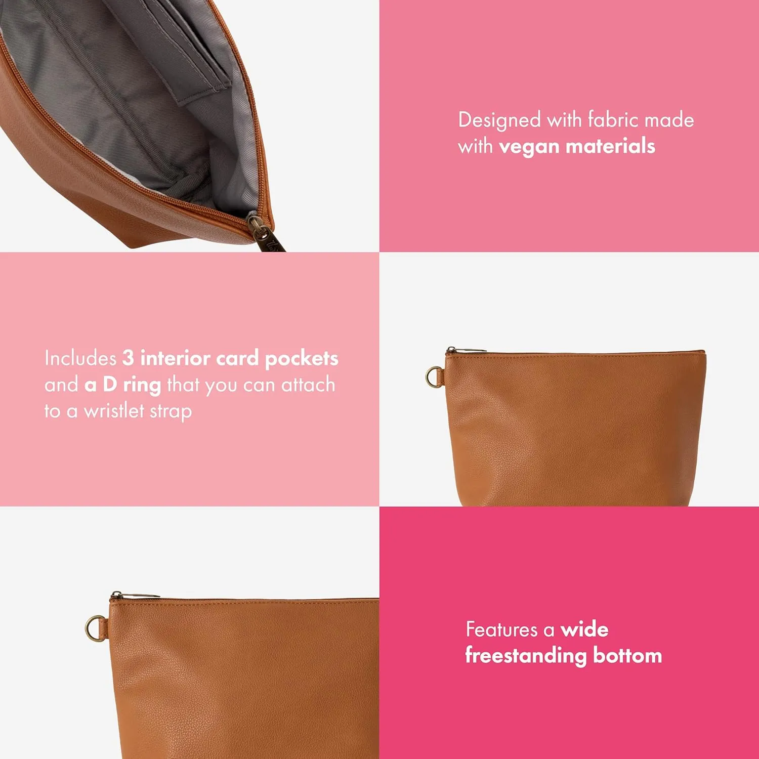 THIRTY-ONE Gifts Tapered Pouch, Zippered Pouch for Purse, Travel Bag, or House Organization, Caramel Smooth Pebble