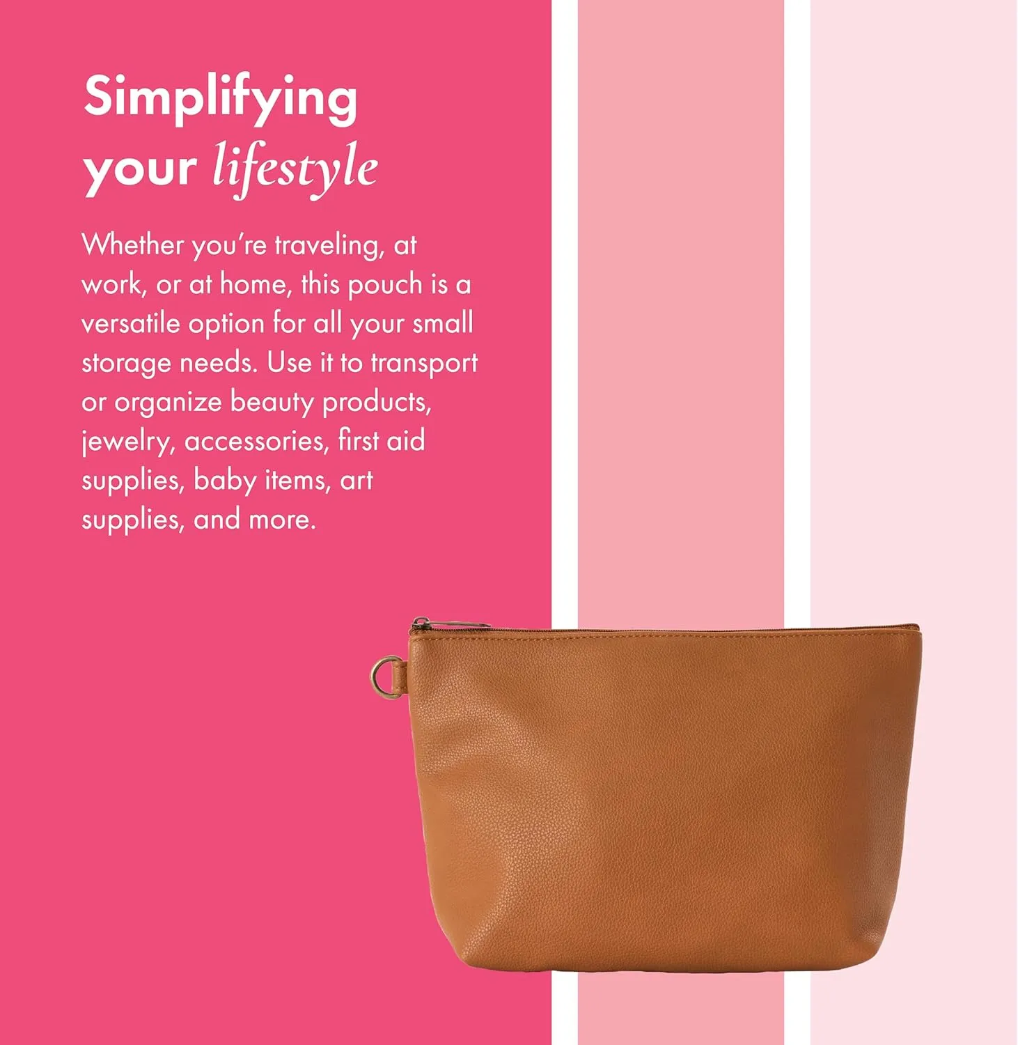 THIRTY-ONE Gifts Tapered Pouch, Zippered Pouch for Purse, Travel Bag, or House Organization, Caramel Smooth Pebble