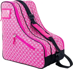 Thorza Roller Skate Bag for Girls, Pink, Stores Inline, Quad, or Ice Skates, 3 Zippered Pockets with Small Storage Compartment for Skating Accessories, Carry Handle and Shoulder Strap
