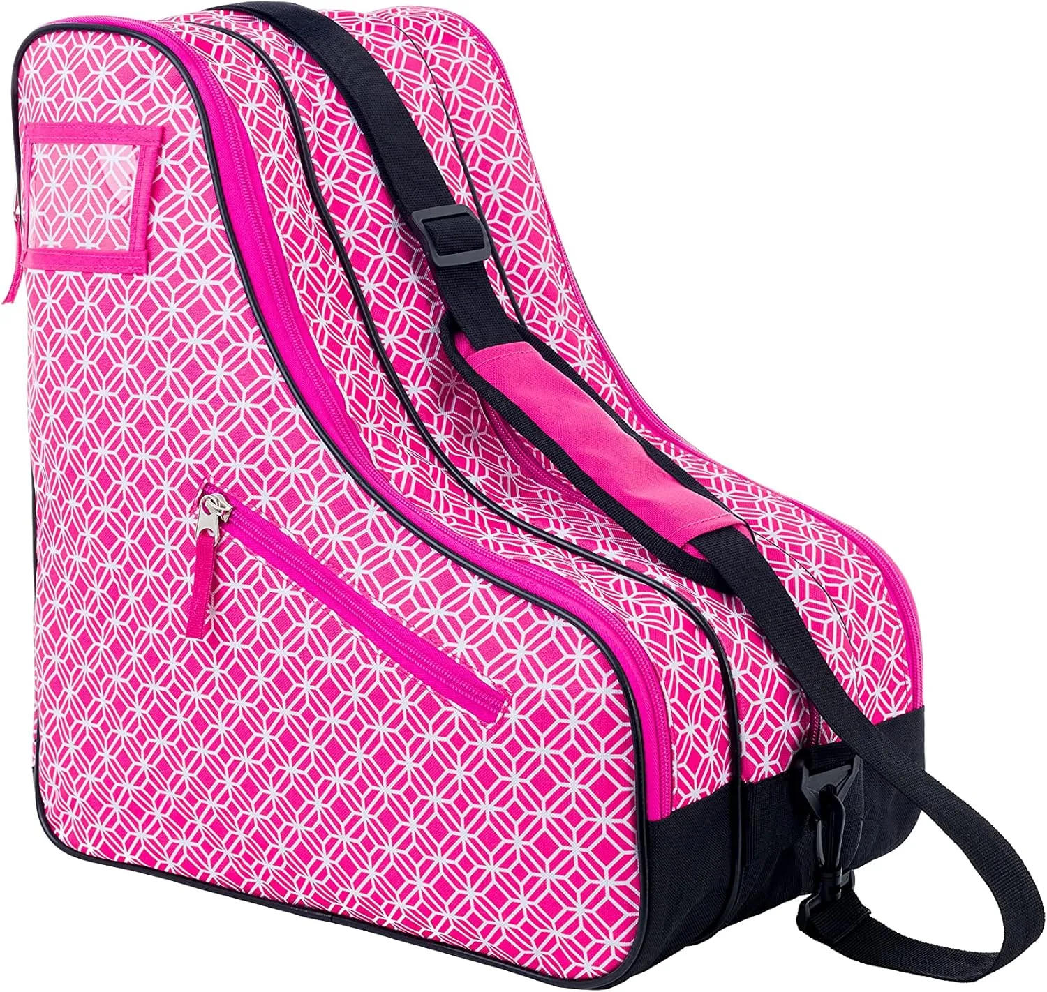 Thorza Roller Skate Bag for Girls, Pink, Stores Inline, Quad, or Ice Skates, 3 Zippered Pockets with Small Storage Compartment for Skating Accessories, Carry Handle and Shoulder Strap