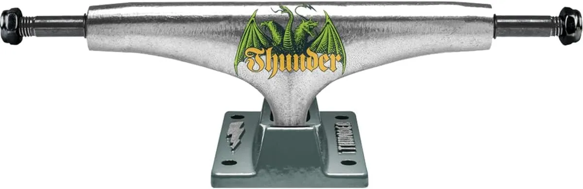 Thunder Trucks 148 Team Medieval Script Polished/Teal Skateboard Trucks - 5.5" Hanger 8.25" Axle (Set of 2)