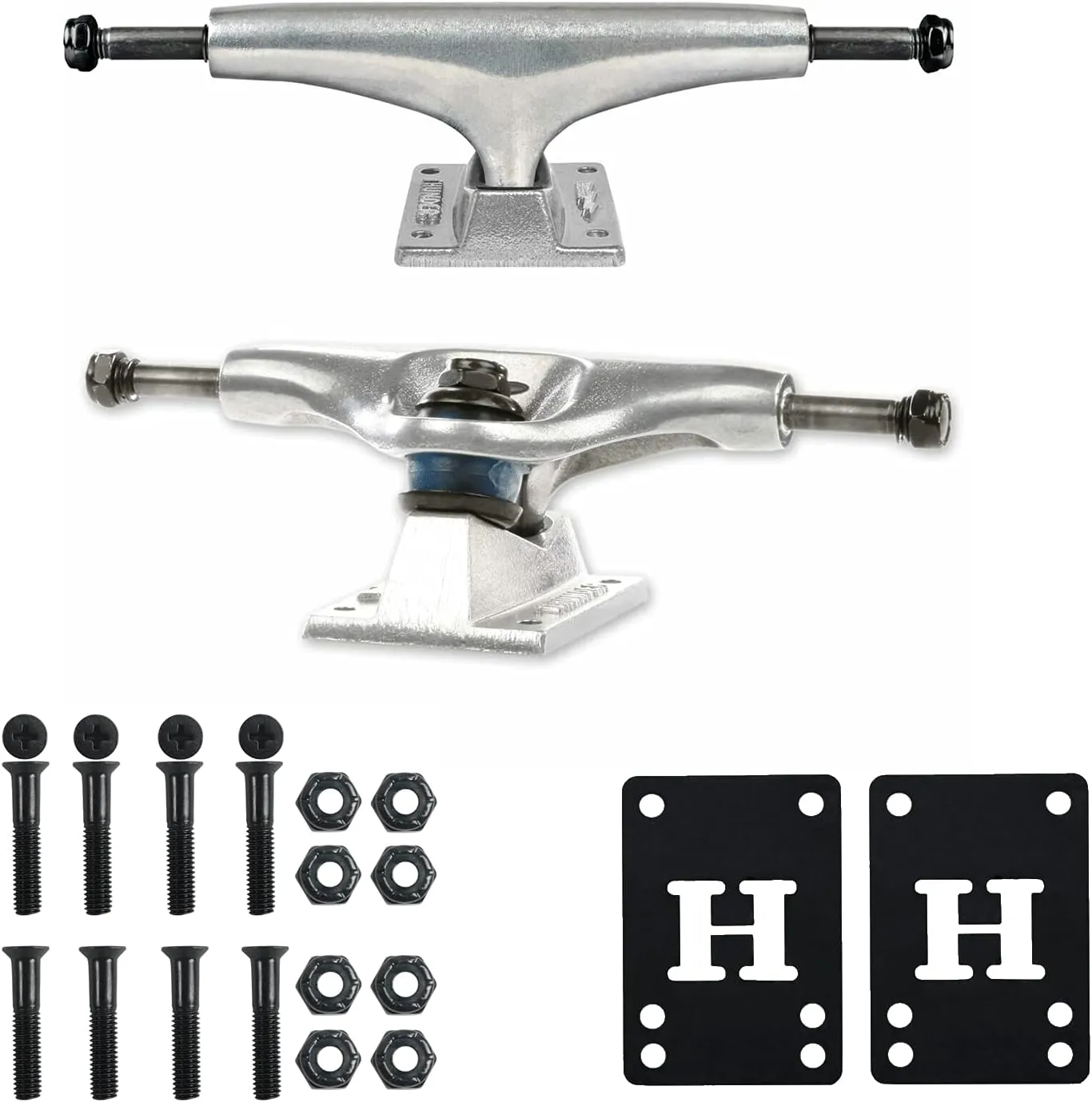 Thunder Trucks Skateboard Trucks Std Silver Polished 161(9.125 inch)  Risers And Hardware Kit