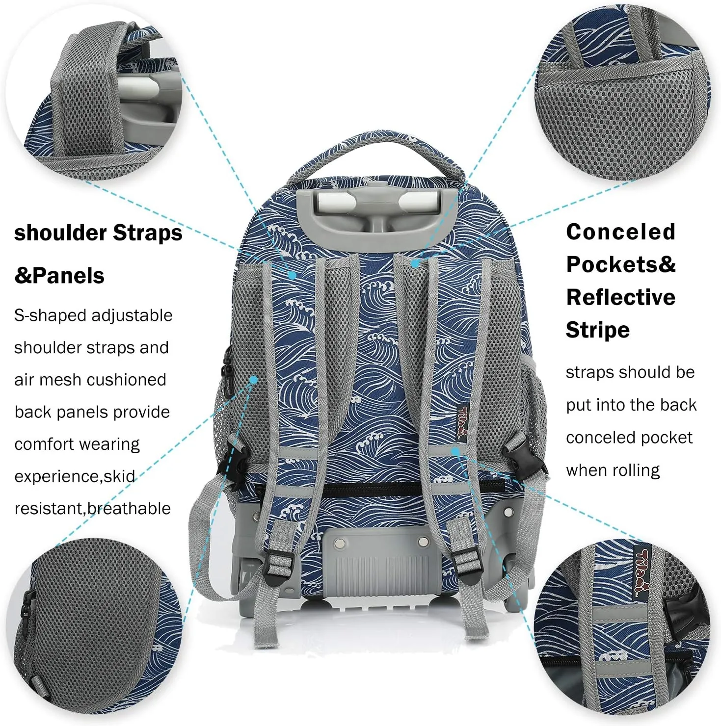 Tilami Rolling Backpack 19 inch Wheeled Boys Girls Travel School Student Trip…